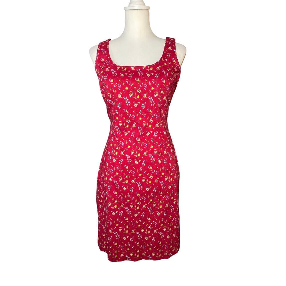 Vintage 90s Express World Brand Floral Sheath Dress Red Stretch Size 7/8